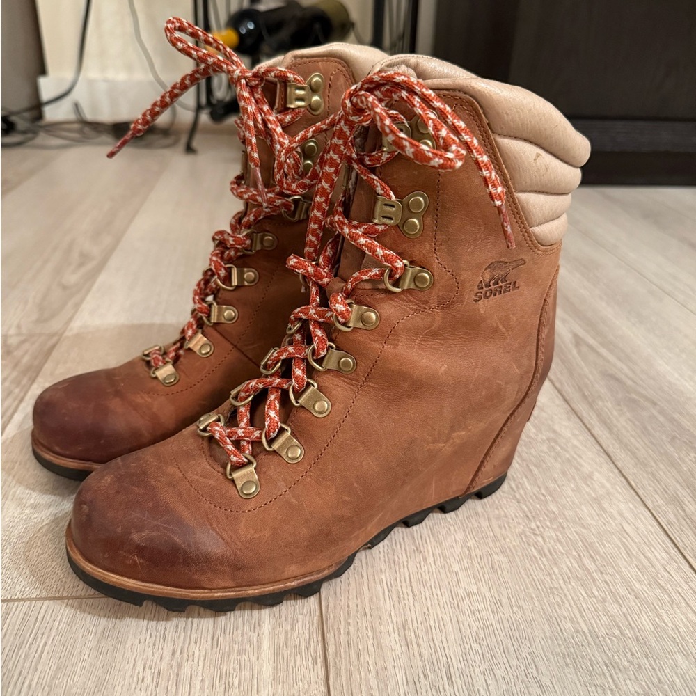 Sorel Brown Lace Up Boots with Wedge Heel